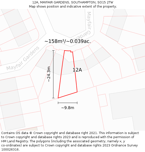12A, MAYFAIR GARDENS, SOUTHAMPTON, SO15 2TW: Plot and title map