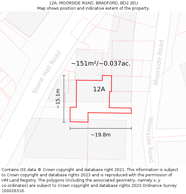 12A, MOORSIDE ROAD, BRADFORD, BD2 2EU: Plot and title map