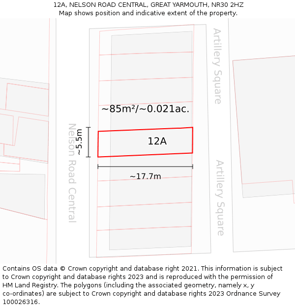 12A, NELSON ROAD CENTRAL, GREAT YARMOUTH, NR30 2HZ: Plot and title map