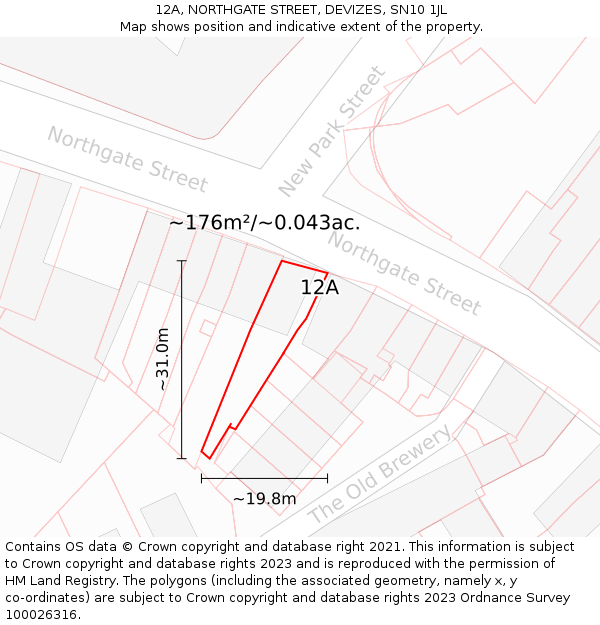 12A, NORTHGATE STREET, DEVIZES, SN10 1JL: Plot and title map