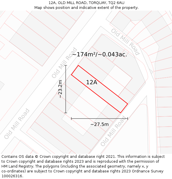 12A, OLD MILL ROAD, TORQUAY, TQ2 6AU: Plot and title map