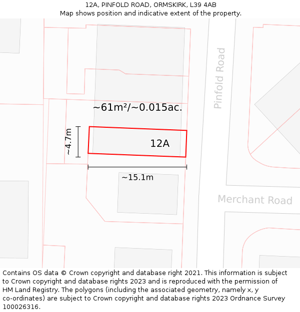 12A, PINFOLD ROAD, ORMSKIRK, L39 4AB: Plot and title map