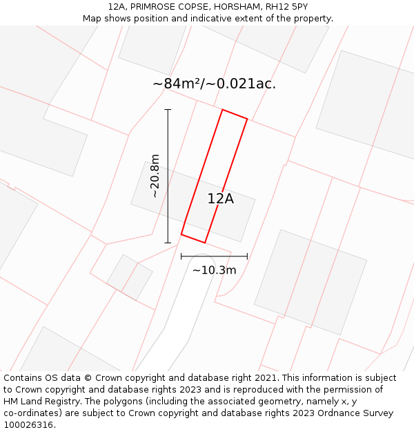12A, PRIMROSE COPSE, HORSHAM, RH12 5PY: Plot and title map