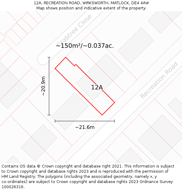12A, RECREATION ROAD, WIRKSWORTH, MATLOCK, DE4 4AW: Plot and title map