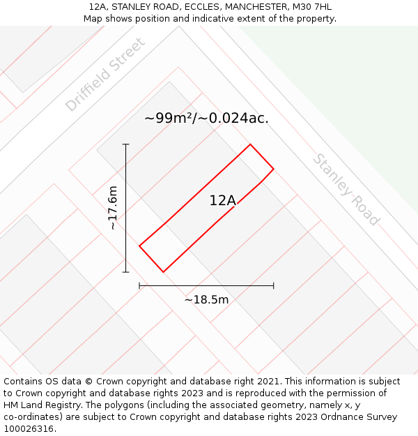 12A, STANLEY ROAD, ECCLES, MANCHESTER, M30 7HL: Plot and title map