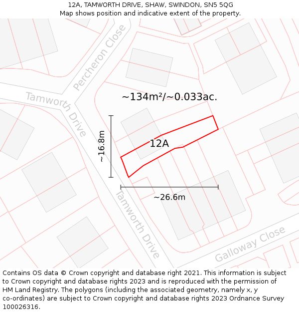 12A, TAMWORTH DRIVE, SHAW, SWINDON, SN5 5QG: Plot and title map