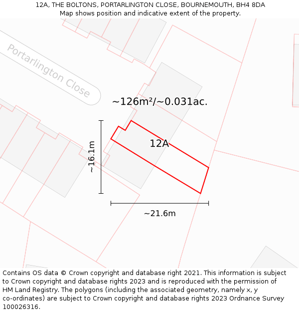 12A, THE BOLTONS, PORTARLINGTON CLOSE, BOURNEMOUTH, BH4 8DA: Plot and title map