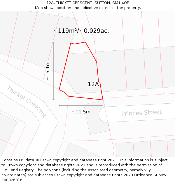 12A, THICKET CRESCENT, SUTTON, SM1 4QB: Plot and title map