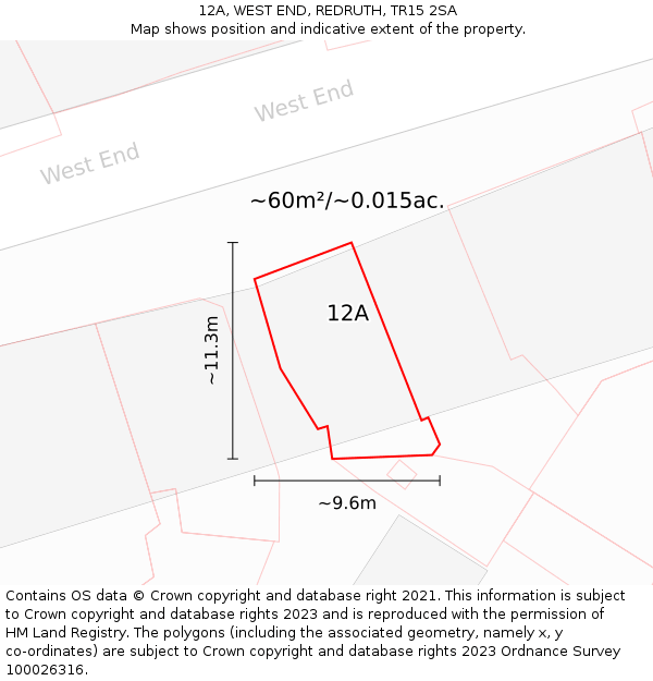 12A, WEST END, REDRUTH, TR15 2SA: Plot and title map
