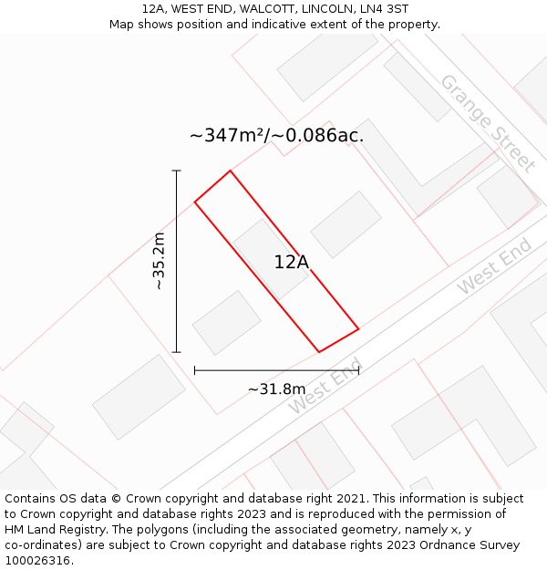 12A, WEST END, WALCOTT, LINCOLN, LN4 3ST: Plot and title map