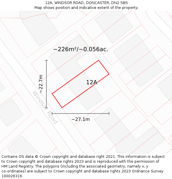 12A, WINDSOR ROAD, DONCASTER, DN2 5BS: Plot and title map