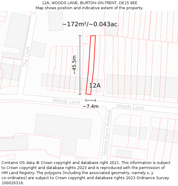 12A, WOODS LANE, BURTON-ON-TRENT, DE15 9EE: Plot and title map