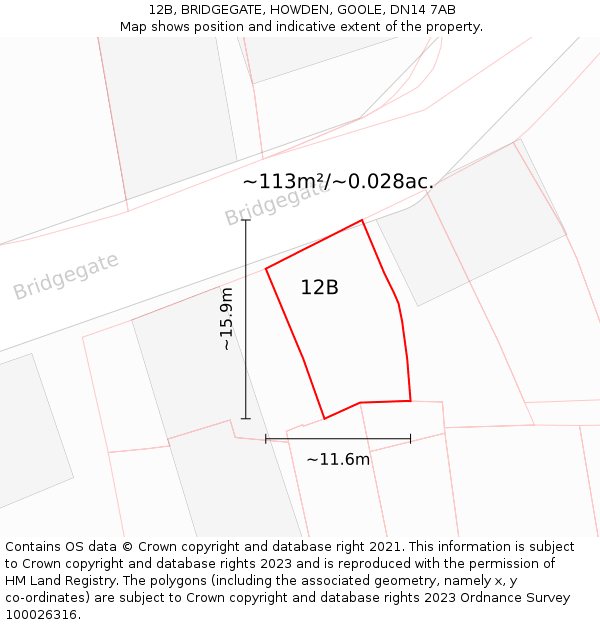 12B, BRIDGEGATE, HOWDEN, GOOLE, DN14 7AB: Plot and title map