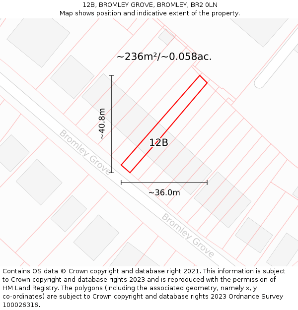 12B, BROMLEY GROVE, BROMLEY, BR2 0LN: Plot and title map