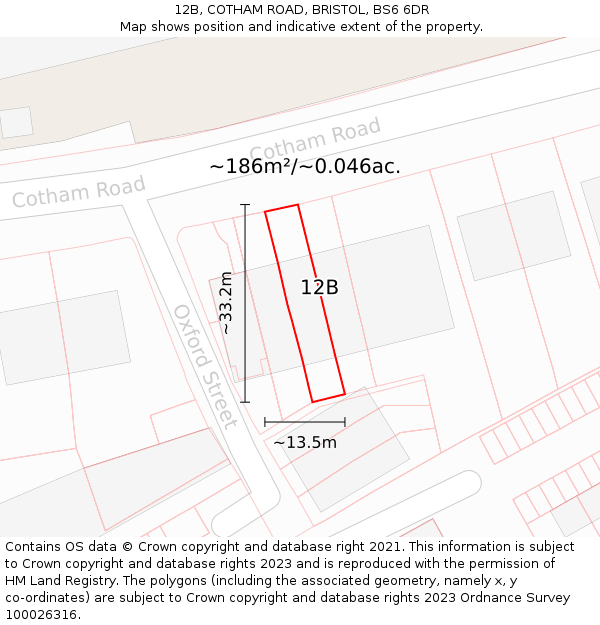 12B, COTHAM ROAD, BRISTOL, BS6 6DR: Plot and title map