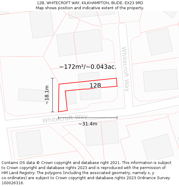 12B, WHITECROFT WAY, KILKHAMPTON, BUDE, EX23 9RD: Plot and title map