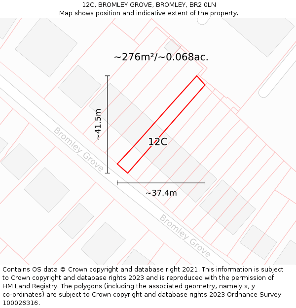 12C, BROMLEY GROVE, BROMLEY, BR2 0LN: Plot and title map