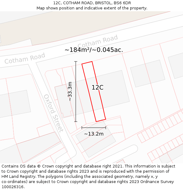 12C, COTHAM ROAD, BRISTOL, BS6 6DR: Plot and title map
