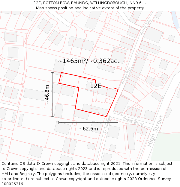 12E, ROTTON ROW, RAUNDS, WELLINGBOROUGH, NN9 6HU: Plot and title map