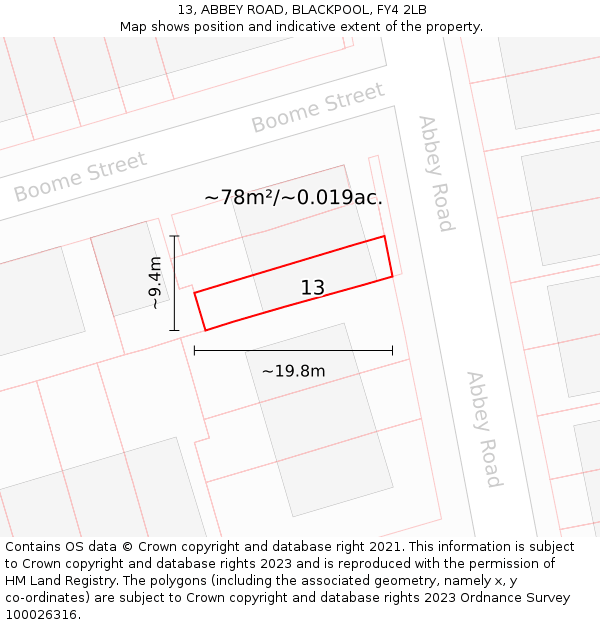 13, ABBEY ROAD, BLACKPOOL, FY4 2LB: Plot and title map