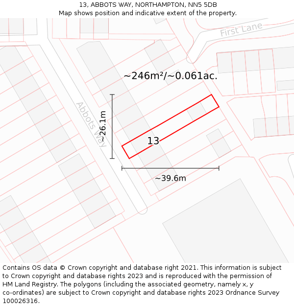 13, ABBOTS WAY, NORTHAMPTON, NN5 5DB: Plot and title map