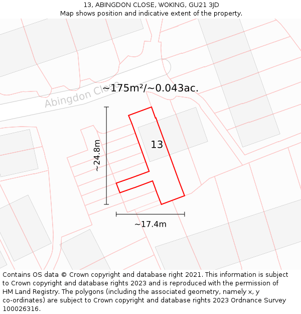 13, ABINGDON CLOSE, WOKING, GU21 3JD: Plot and title map