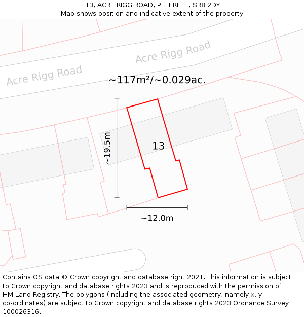 13, ACRE RIGG ROAD, PETERLEE, SR8 2DY: Plot and title map