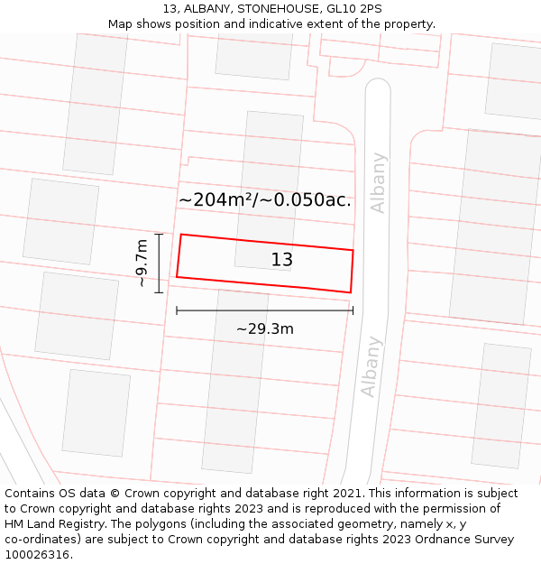 13, ALBANY, STONEHOUSE, GL10 2PS: Plot and title map
