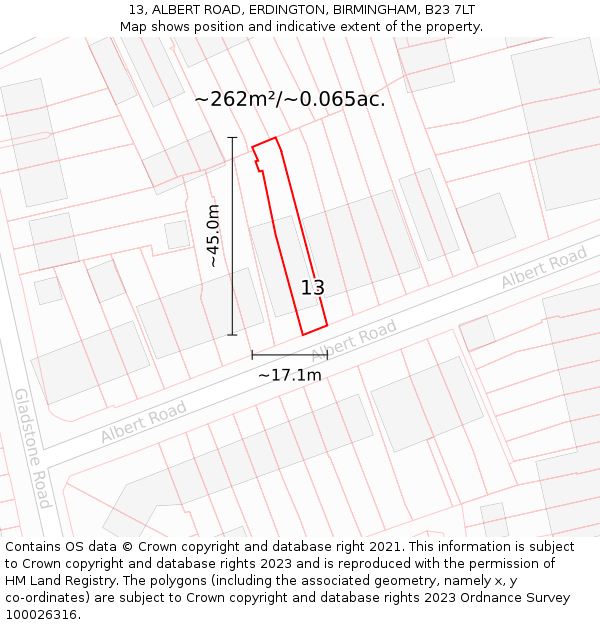 13, ALBERT ROAD, ERDINGTON, BIRMINGHAM, B23 7LT: Plot and title map