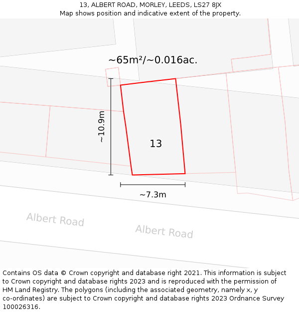 13, ALBERT ROAD, MORLEY, LEEDS, LS27 8JX: Plot and title map