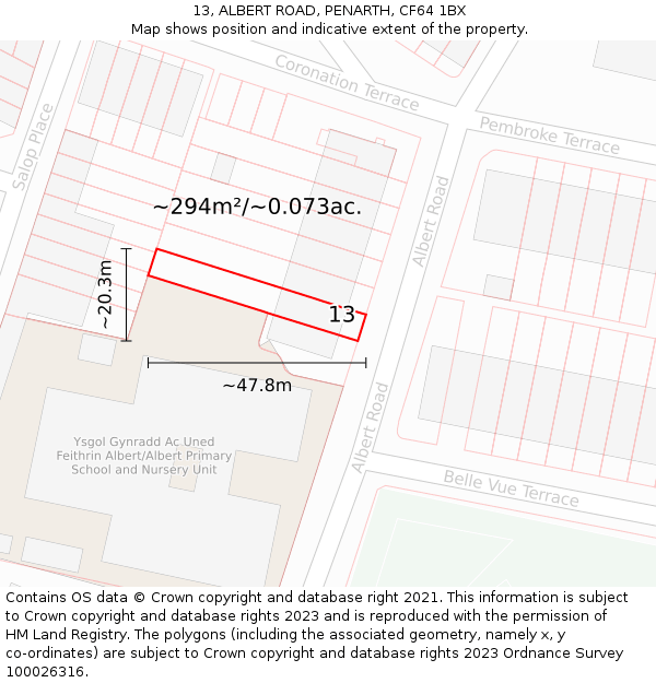 13, ALBERT ROAD, PENARTH, CF64 1BX: Plot and title map