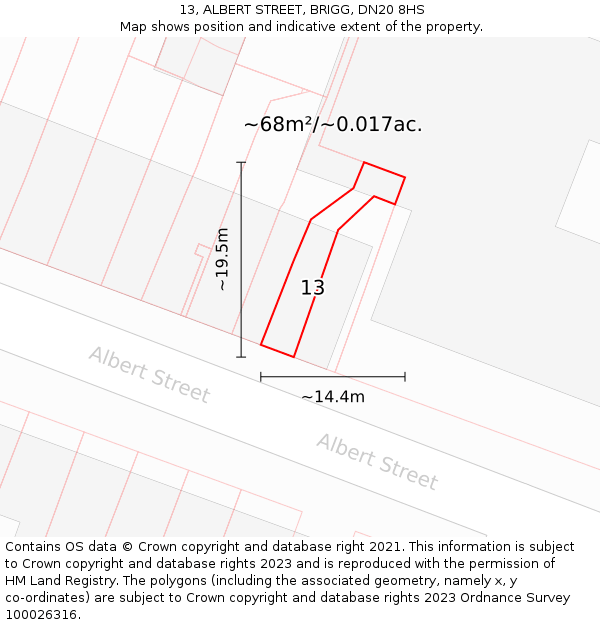 13, ALBERT STREET, BRIGG, DN20 8HS: Plot and title map