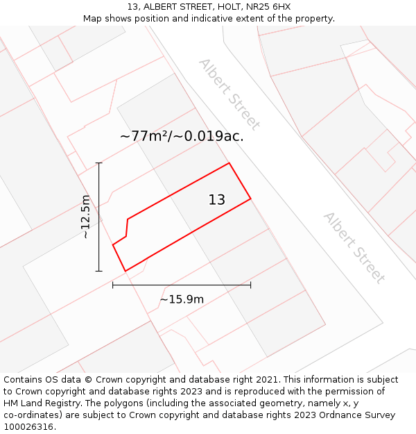 13, ALBERT STREET, HOLT, NR25 6HX: Plot and title map