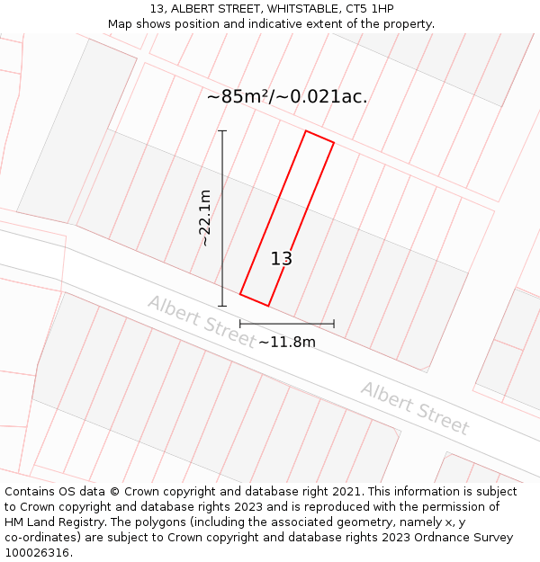 13, ALBERT STREET, WHITSTABLE, CT5 1HP: Plot and title map