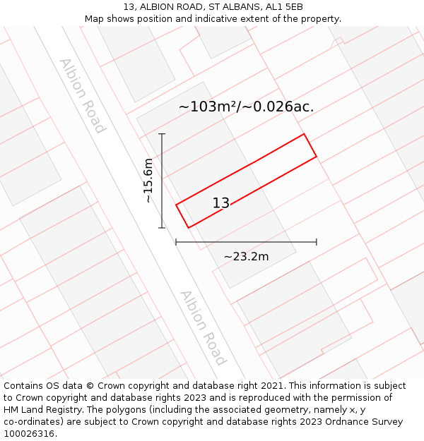 13, ALBION ROAD, ST ALBANS, AL1 5EB: Plot and title map