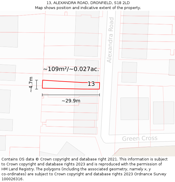 13, ALEXANDRA ROAD, DRONFIELD, S18 2LD: Plot and title map