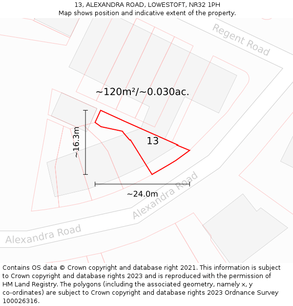 13, ALEXANDRA ROAD, LOWESTOFT, NR32 1PH: Plot and title map