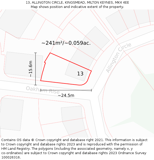13, ALLINGTON CIRCLE, KINGSMEAD, MILTON KEYNES, MK4 4EE: Plot and title map