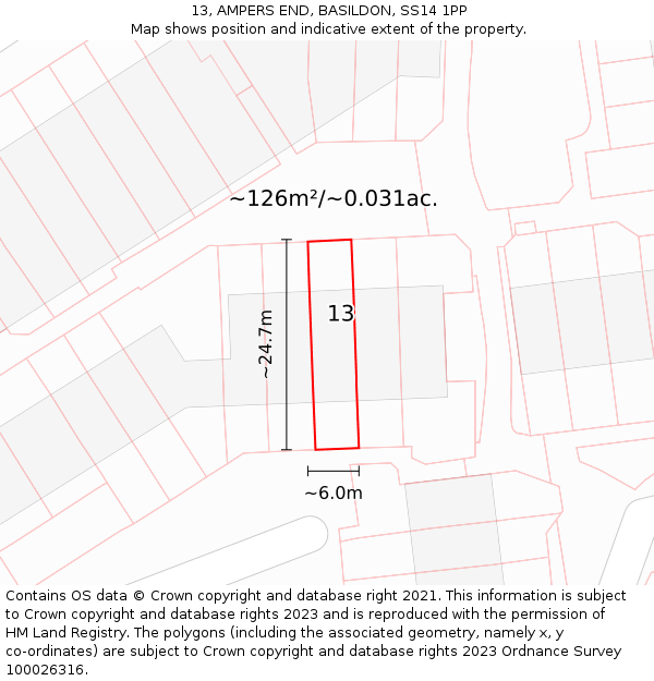 13, AMPERS END, BASILDON, SS14 1PP: Plot and title map