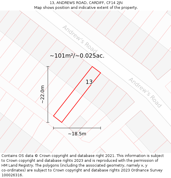 13, ANDREWS ROAD, CARDIFF, CF14 2JN: Plot and title map
