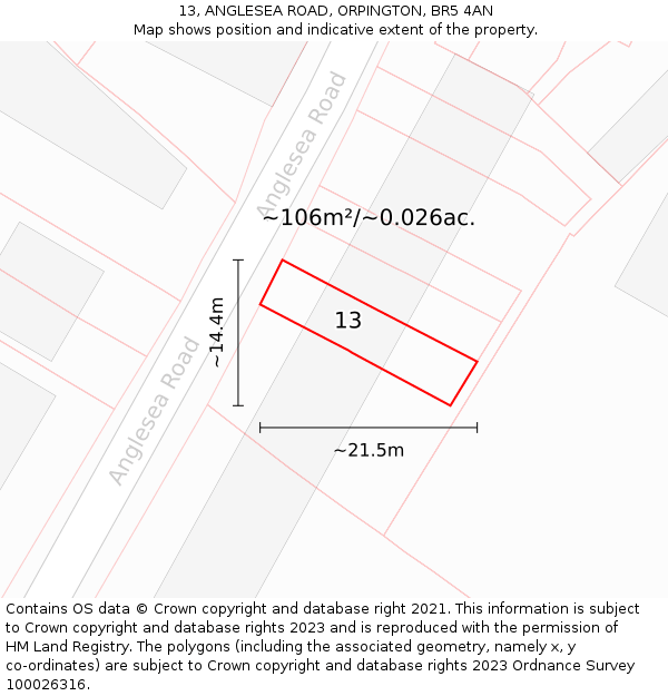 13, ANGLESEA ROAD, ORPINGTON, BR5 4AN: Plot and title map