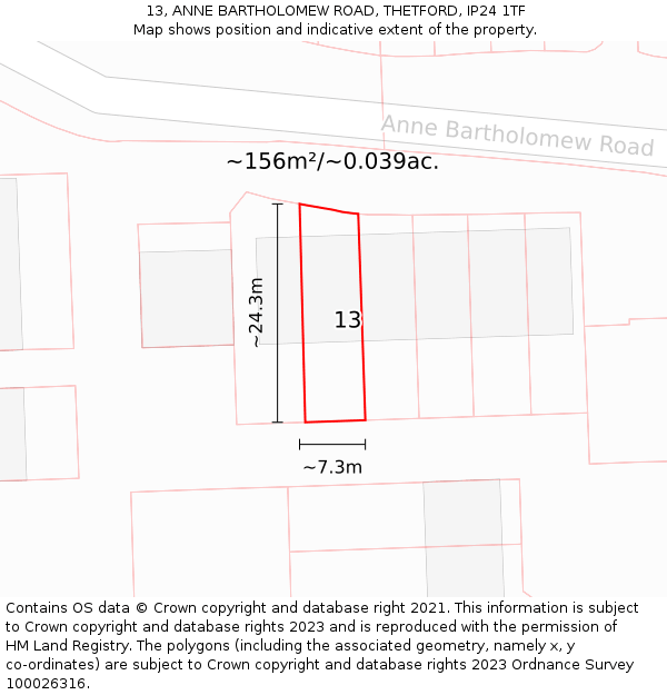 13, ANNE BARTHOLOMEW ROAD, THETFORD, IP24 1TF: Plot and title map