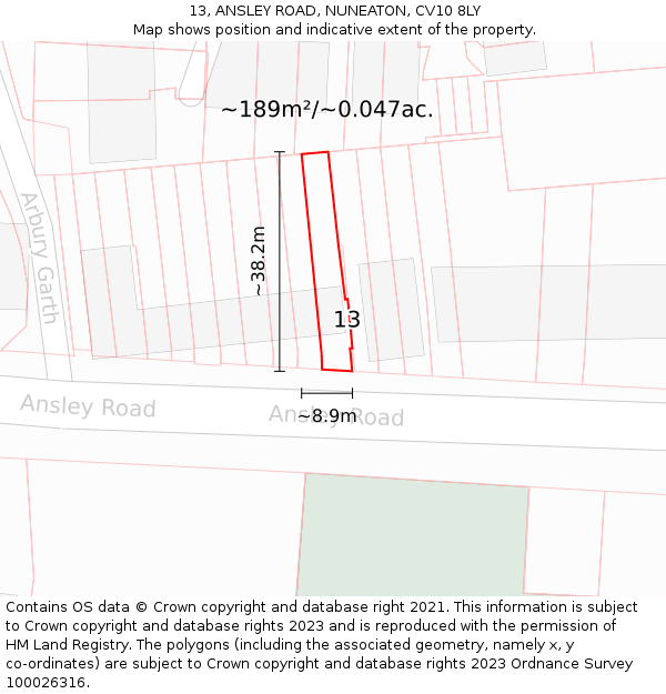 13, ANSLEY ROAD, NUNEATON, CV10 8LY: Plot and title map