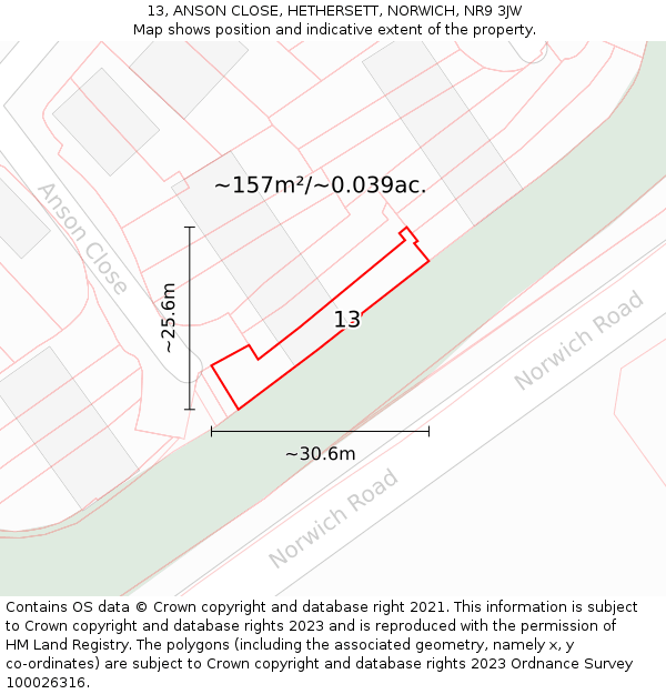 13, ANSON CLOSE, HETHERSETT, NORWICH, NR9 3JW: Plot and title map