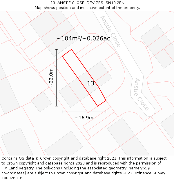 13, ANSTIE CLOSE, DEVIZES, SN10 2EN: Plot and title map