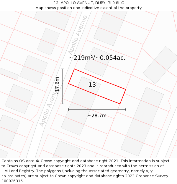 13, APOLLO AVENUE, BURY, BL9 8HG: Plot and title map