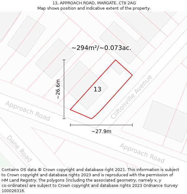 13, APPROACH ROAD, MARGATE, CT9 2AG: Plot and title map