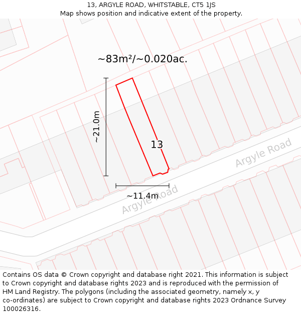 13, ARGYLE ROAD, WHITSTABLE, CT5 1JS: Plot and title map