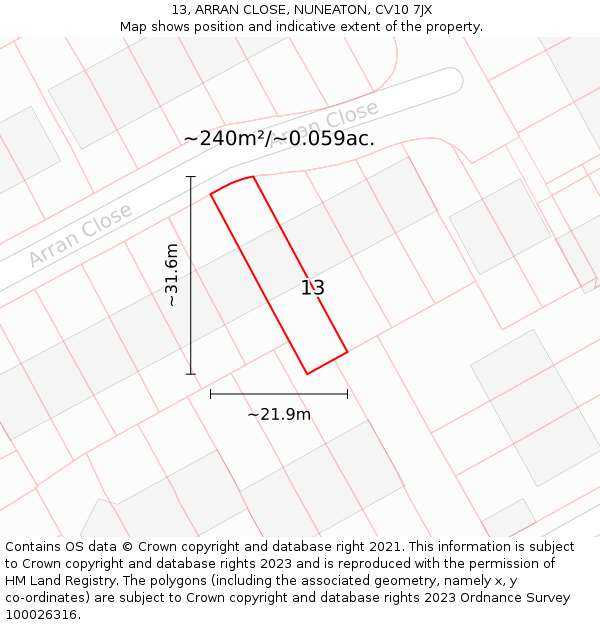 13, ARRAN CLOSE, NUNEATON, CV10 7JX: Plot and title map