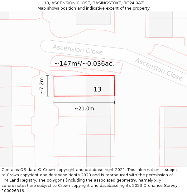 13, ASCENSION CLOSE, BASINGSTOKE, RG24 9AZ: Plot and title map